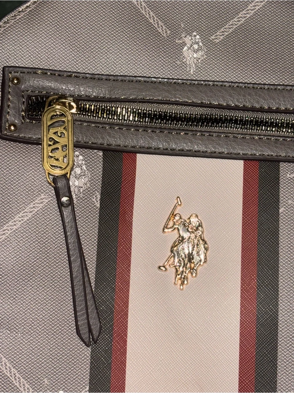 U.S. Polo Assn. Gray Backpack with Cream and Burgundy Stripe